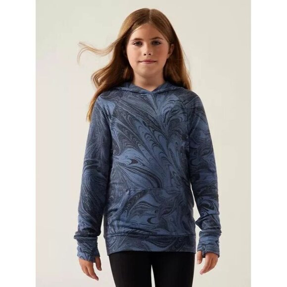 ATHLETA GIRL In Your Element Pullover Hoodie Sz M Blue Marble Active 7-9 - Picture 2 of 9